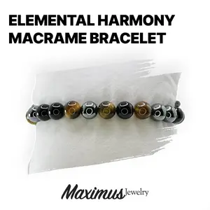 Maximus Jewelry Elemental Harmony Handcrafted Gemstone Stretch Bracelet - Tigers Eye, Hematite, Obsidian, Lava Stone 8mm Beads