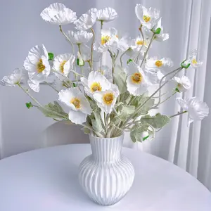 6 Artificial Poppy Flowers, Lifelike Fake Plant, 59cm Long, Bendable and Fade-Resistant, Modern Style, DIY Flower Wall, Wedding Party Decor, Home Decoration, Home Decor Accessory