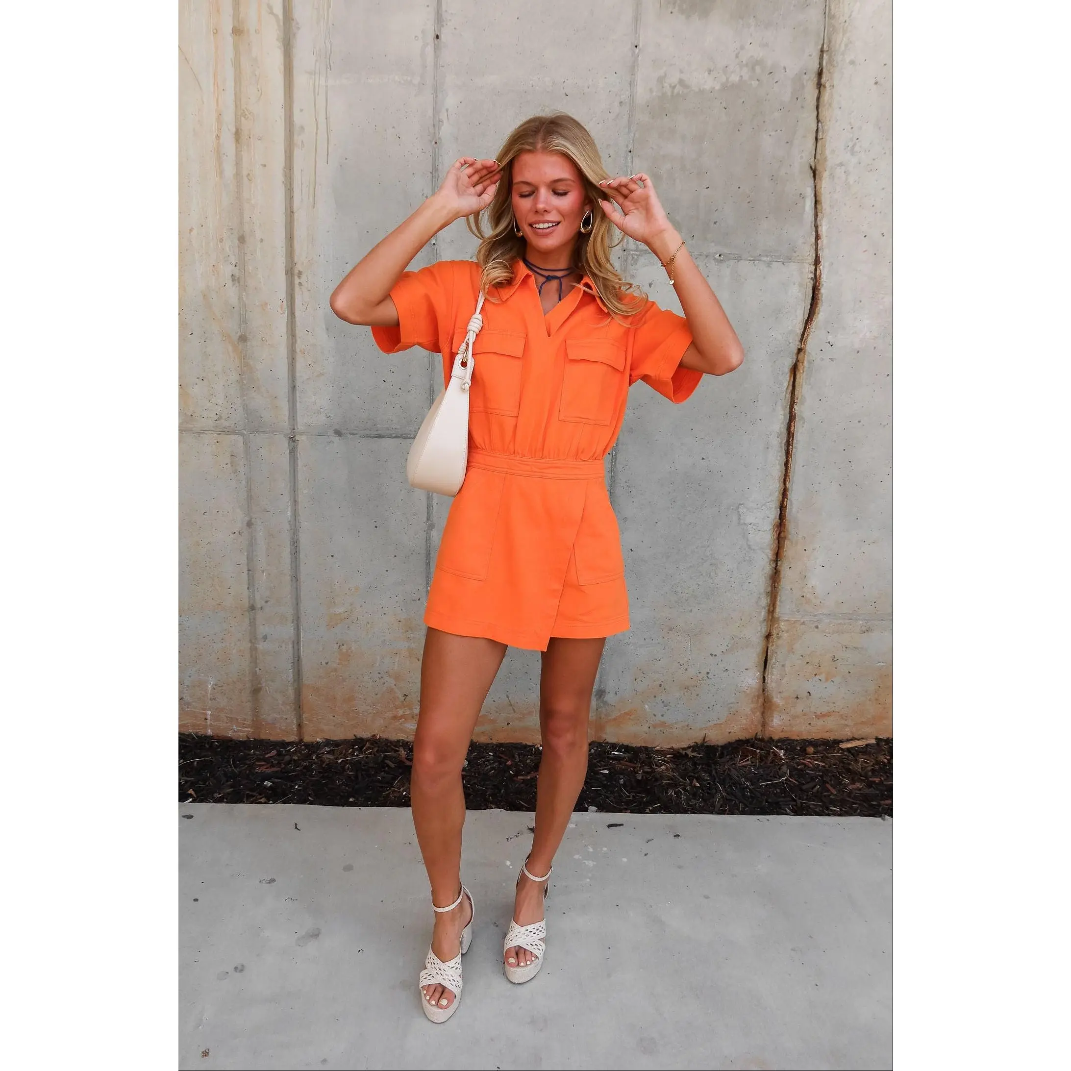 Paige Orange Denim Romper