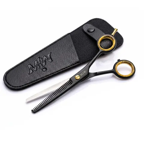 MJW Professional 6.5-in Stainless Steel Hair Cutting Shears - Barber Haircare Tool for Adults, 28 Thinning Teeth, Ergonomic Design, Quiet Buffer Rubber, Precise Cuts, Beard Trim Ready, Daily Heatless Smooth Use for Beginners