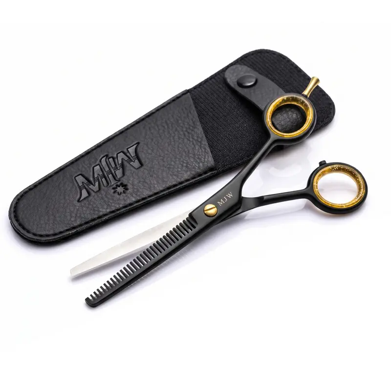 MJW Professional 6.5-in Stainless Steel Hair Cutting Shears - Barber Haircare Tool for Adults, 28 Thinning Teeth, Ergonomic Design, Quiet Buffer Rubber, Precise Cuts, Beard Trim Ready, Daily Heatless Smooth Use for Beginners