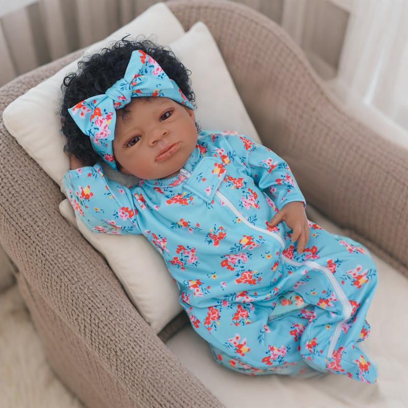 Reborn Baby Doll Black Girl 20Inch Realistic Lifelike African American Newborn Handmade Doll with Real Life Soft Weighted Body and Accessories – Gift for Kids