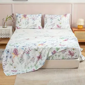 Floral Print Bedding Set, 1 Count Bedspread & 1 Count Bed Sheet & 2 Counts Pillowcase without Filler, Soft Comfortable Bedding Set for Home Bedroom