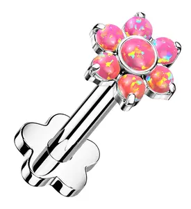 Pink Opalite Flower Titanium Threadless Labret
