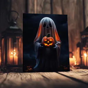 1 Count Wooden Framed Canvas, Halloween Ghost Pumpkin Poster, Halloween Decorative Poster, Funny Poster, Horror Poster Party Hanging Picture, Modern Art For Living Room, Bedroom, Family Decoration, Ideal Gift, Waterproof, Print