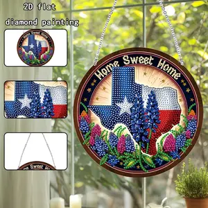 Texas Style Family Map Pattern 5D Diamond Painting Wooden Wall Art Set, Creative DIY Kit with Drill Tools, Unique Home Decor, Diamond Pattern Design