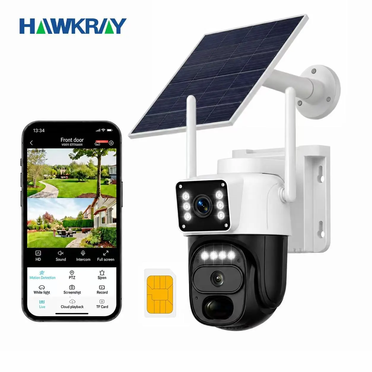 Hawkray 4G LTE Cellular Wireless Home Security Camera - No WiFi, Built-in SIM Card, Solar-Powered Outdoor Wireless Dual Set Security Cameras & Systems with Night Vision, 360° Pan-Tilt Control, Real-Time Viewing, Detection, 2-Way Audio, Auto-Connect