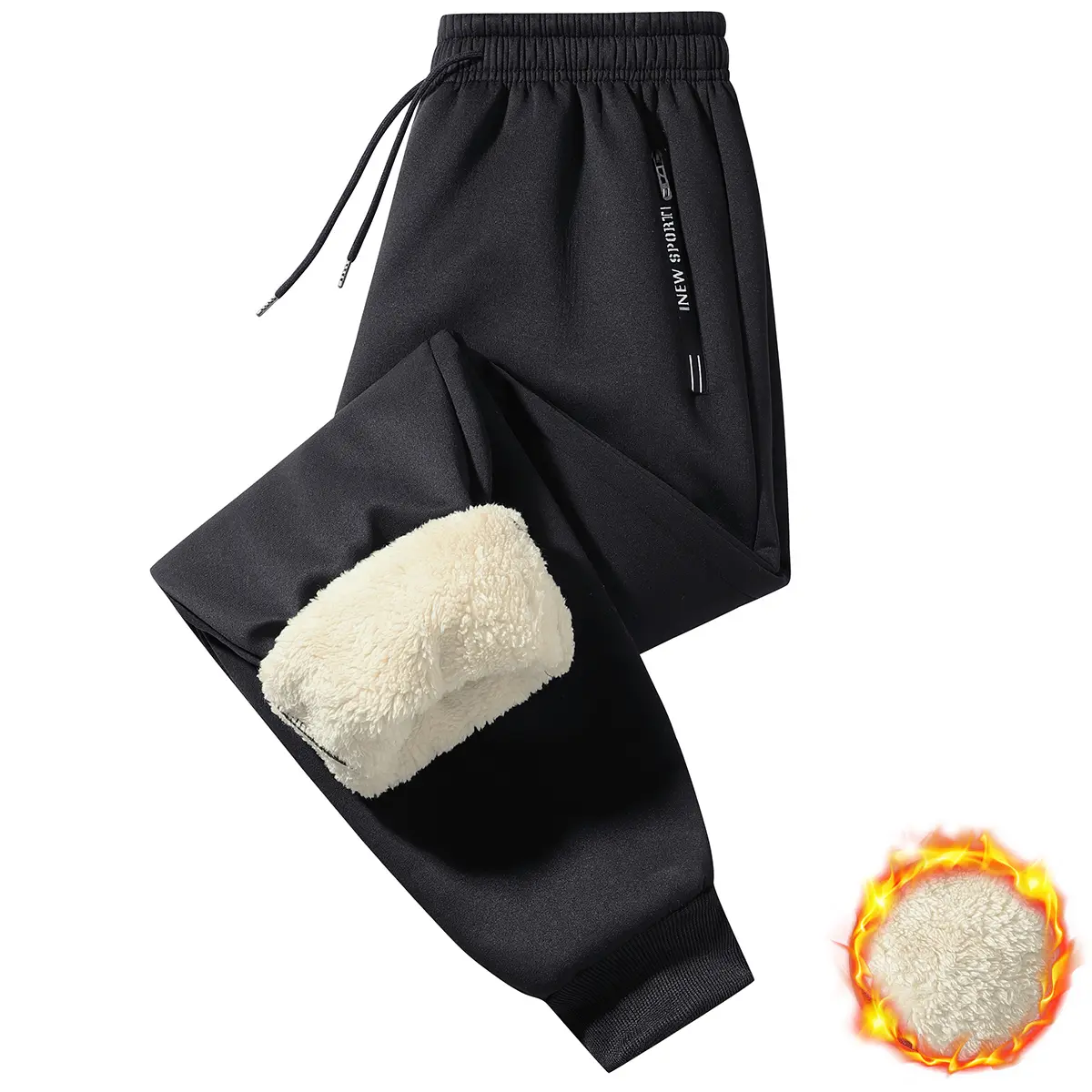 Men's Solid-Color Fleece-Lined Workout Activewear Bottoms - Drawstring Warm-Up Sweatpants, Warm Sport-Casual Pants for Gifting, Drawstring Fit, Athleisure Bottoms, Solid Plain, Warm-Up Wear
