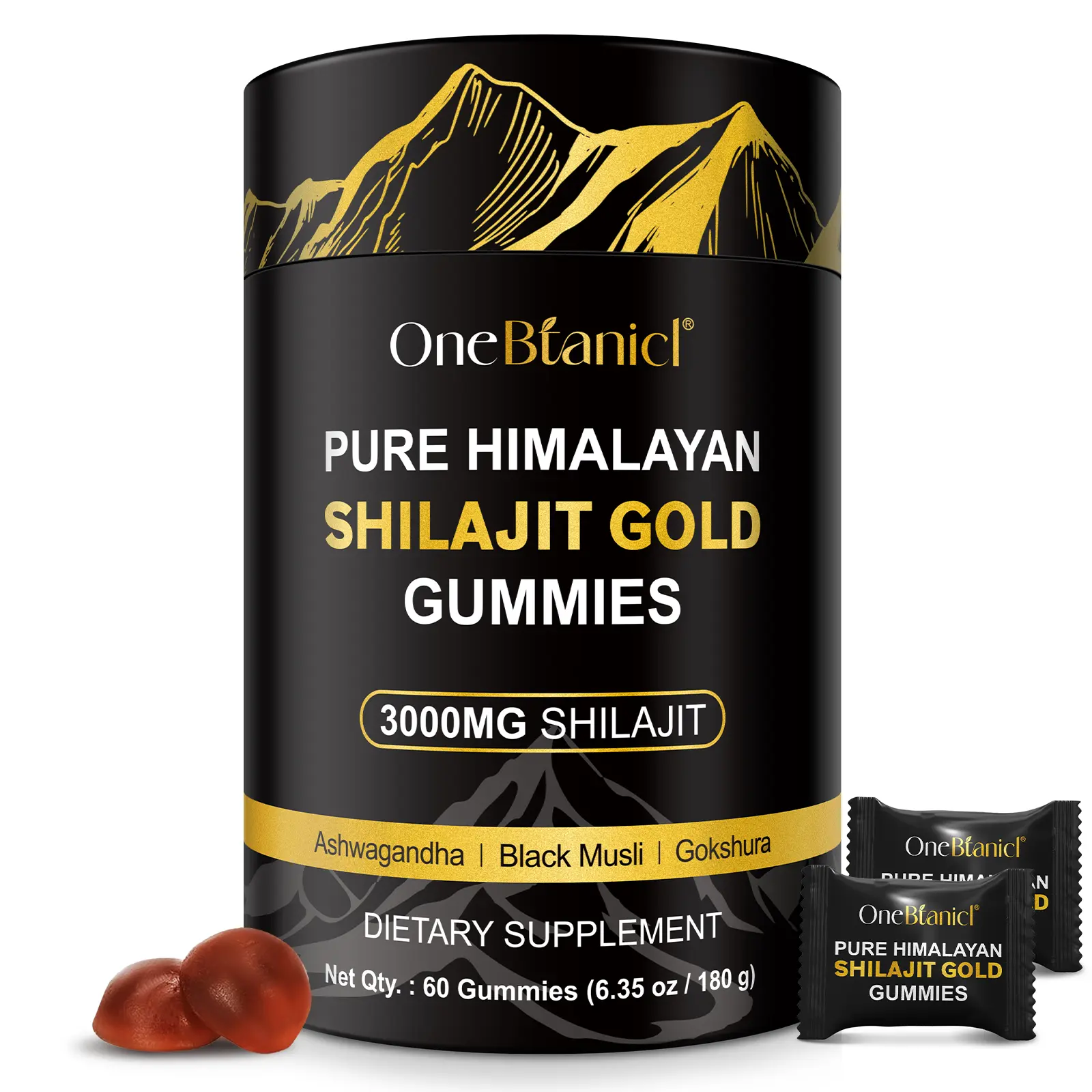 ONEBTANICL Himalayan Shilajit Sugar-Free GMO-Free Sun-Dried Chewable Gummies for Adults - Maximum Potency Ashwagandha Stress Relief, Blended Vitamins, Minerals, Gokshura, 85+ Minerals, No Artificial Color, Flavor, Edible Healthcare Supplement tiktokshopba