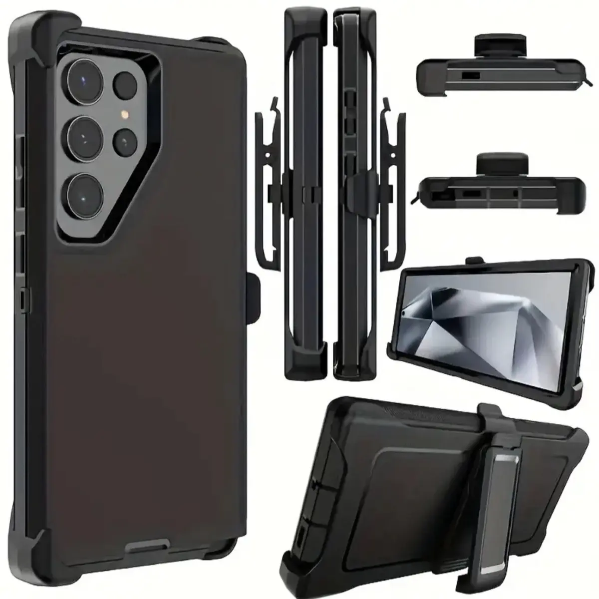 Samsung Galaxy S21 black Phone Case Heavy Duty Shockproof Rugged Defender Cover with Compatible Accessories for Smartphone Protection