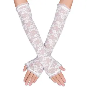 Women's Long Lace Fingerless Elbow Length Floral Gloves for Wedding, Opera,  Party