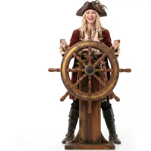 3.94 Ft Ship Wheel Cardboard Cutout Stand Up, Pirate Theme Decorations, Large Captain Wheel Photo Prop with Swivel Bearing, Nautical Party Decor for Home Outdoor Birthday Party Supplies