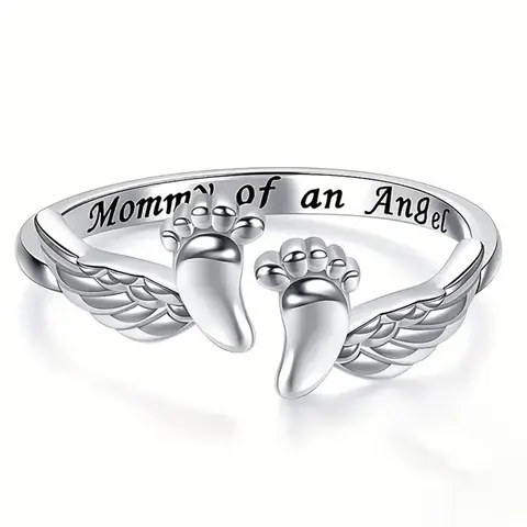 Mother's Day Gift Letter & Wing Design Cuff Ring, Commemorative Ring, Fashionable Jewelry for Women, Elegant All-match Fashion Accessories for Daily Wear, Jewelry Rings
