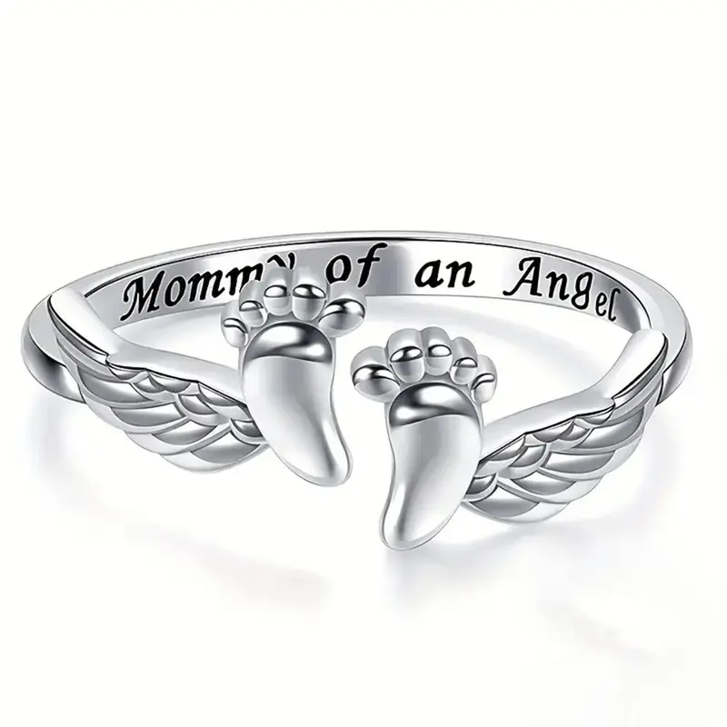 Mother's Day Gift Letter & Wing Design Cuff Ring, Commemorative Ring, Fashionable Jewelry for Women, Elegant All-match Fashion Accessories for Daily Wear, Jewelry Rings