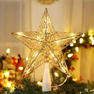 Christmas Tree Topper Lights, 9" Plug in Christmas Star Treetop Light, UL Certified 10 Warm White Xmas Star Topper Lights for Indoor Home Party Christmas Tree Decor