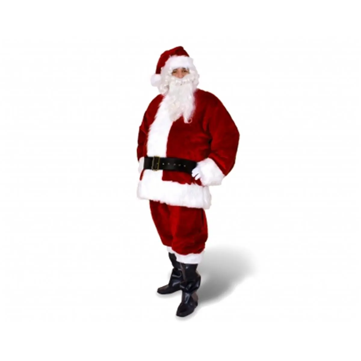Sunnywood Premium Thick Plush Santa Claus Suit Set (Large) - Leather, Nylon, Elastic Outerwear with Zippered Jacket, Chest Pocket, Hat, Pants, Belt, Fur for Motorcycle Protective Gear, Costumes, Plush Fur Trim, Boot Tops