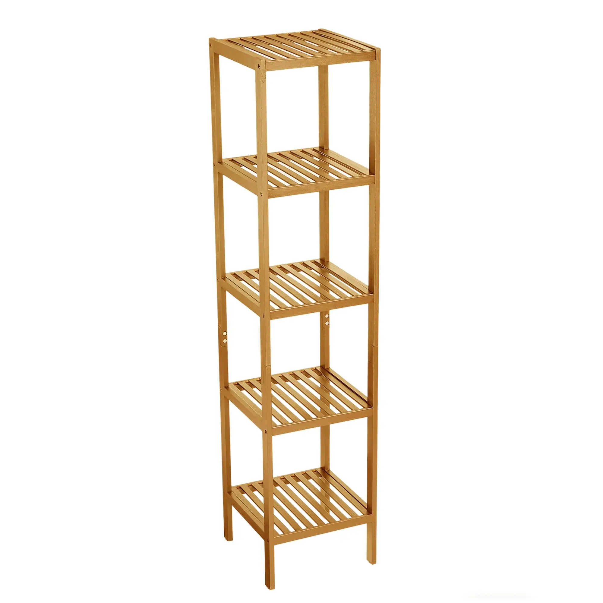 5-Tier Bamboo Shelf, Narrow Bathroom Shelf with Slatted Shelves, Natural Wood Plant Stand, Standing Towel Rack, Corner Rack, for Bathroom Entryway Bedroom Kitchen Sunroom