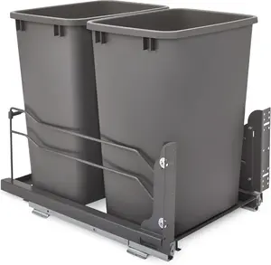 Rev-A-Shelf Double Pullout Trash Cans for Under Kitchen Cabinets 35 Quart 8.75 Gallon with Soft-Close Slides, Orion Gray, 53WC-1835SCDM-213