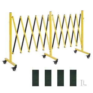 VEVOR Double Expandable Barricades, 18FT Industrial Safety Barriers, Flexible Mobile Barricade with Locking Casters, Portable Folding Security Gate Metal Traffic Fence for Driveway Warehouse Elevator