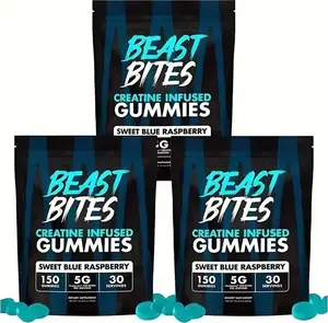 Beast Bites Creatine Infused Gummies with Creapure NSF Certified 5g Monohydrate per Serving Sweet Blue Raspberry Flavor Non-GMO Gluten Free Vegan
