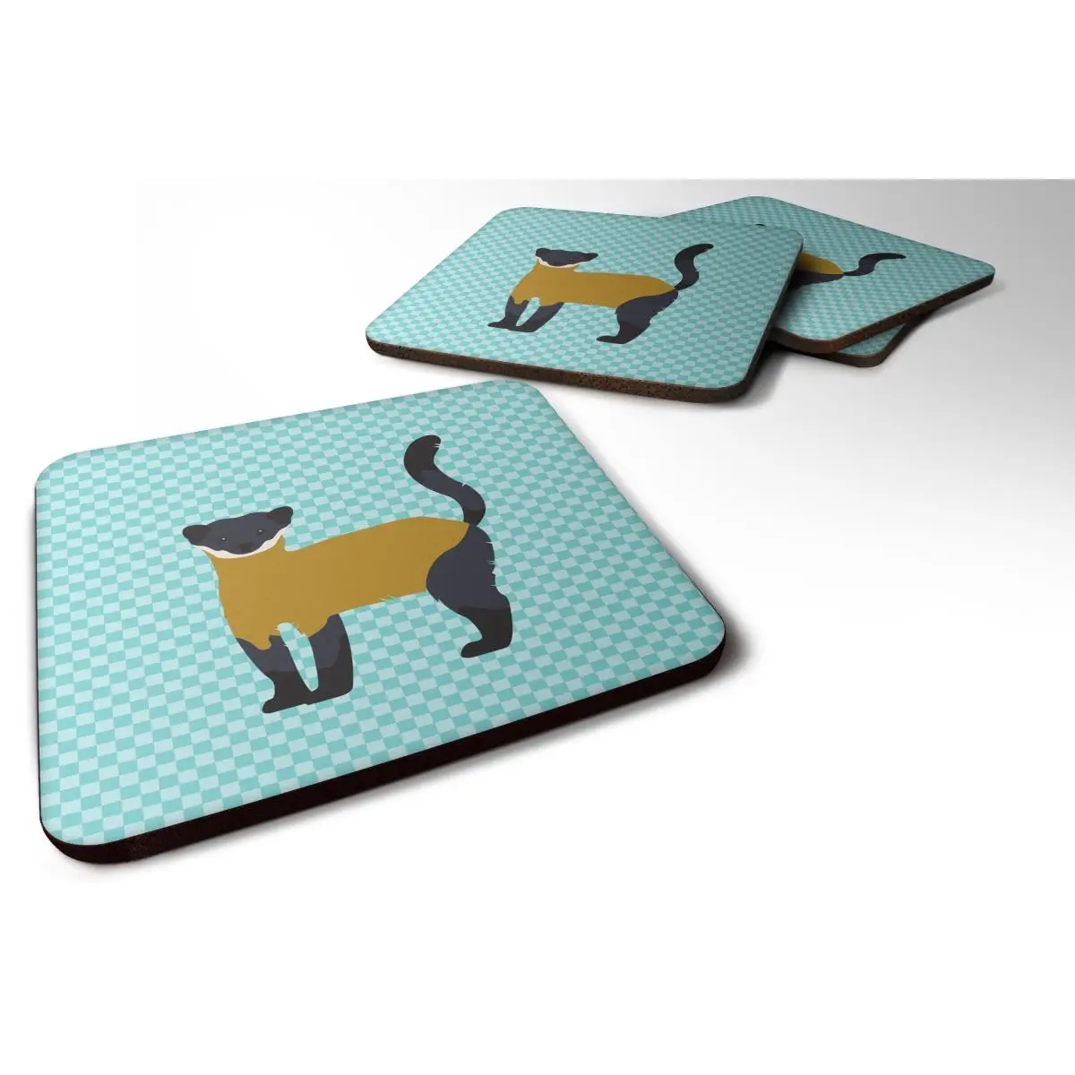 Yellow-Throated Marten Blue Check Foam Coaster
