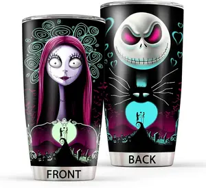 Nightmare Before Christmas Jack & Sally Tumbler 20oz - Drinkware Flasks Beverage Insulation Bottles Bottled Portable Washable Reusable Aesthetic Mug