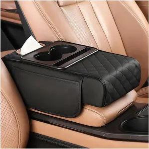5-in-1 Car Armrest Cushion & Center Console Cover – Includes Cup Holder, Phone Slot, Tissue Box Slot & 2 Storage Bags for Sedans, Car Interior Organizer