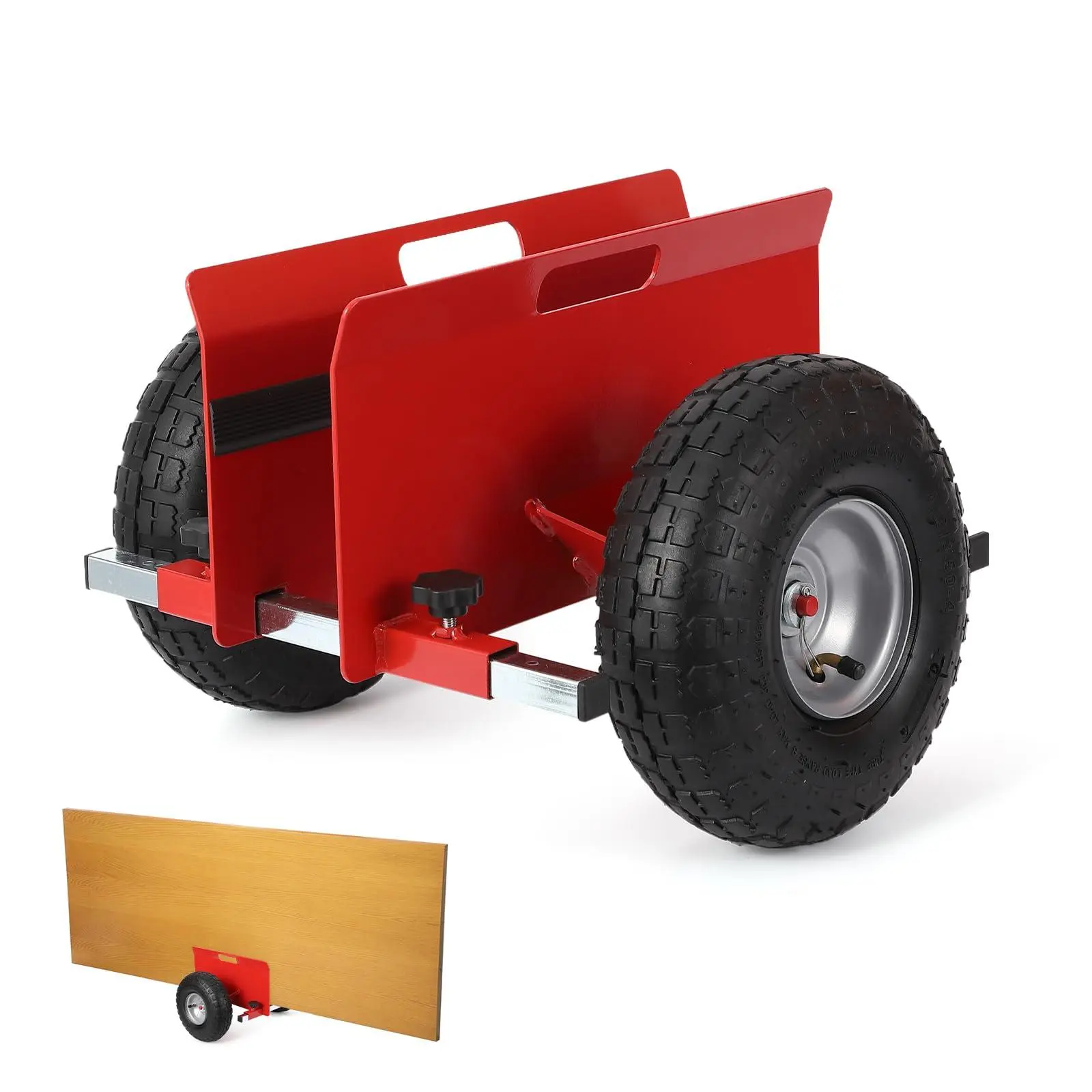 Plate Trolley, 272 kg Load Capacity, with 25.4 cm Rubber Air Tyres, Clamp Cart, Plate Transporter with Universal Wheels, Transport Aid, Plate Roller, Platform Trolley, Trolley,Red