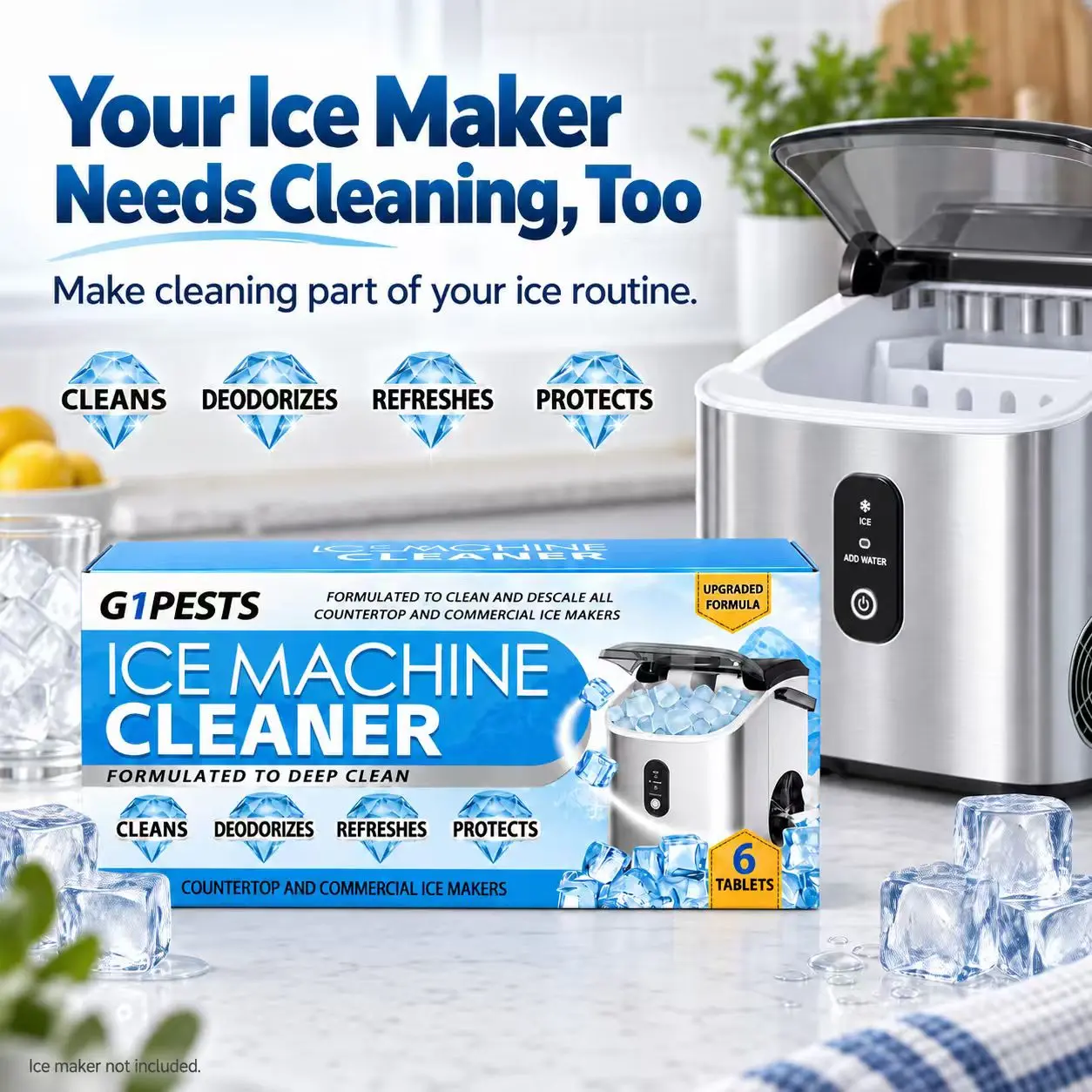 6-Pack Ice Machine Cleaning Tablets, Nickel-Safe Deep Clean Descaling Solution for Countertop & Nugget Ice Makers, Universal Formula to Maintain Efficiency