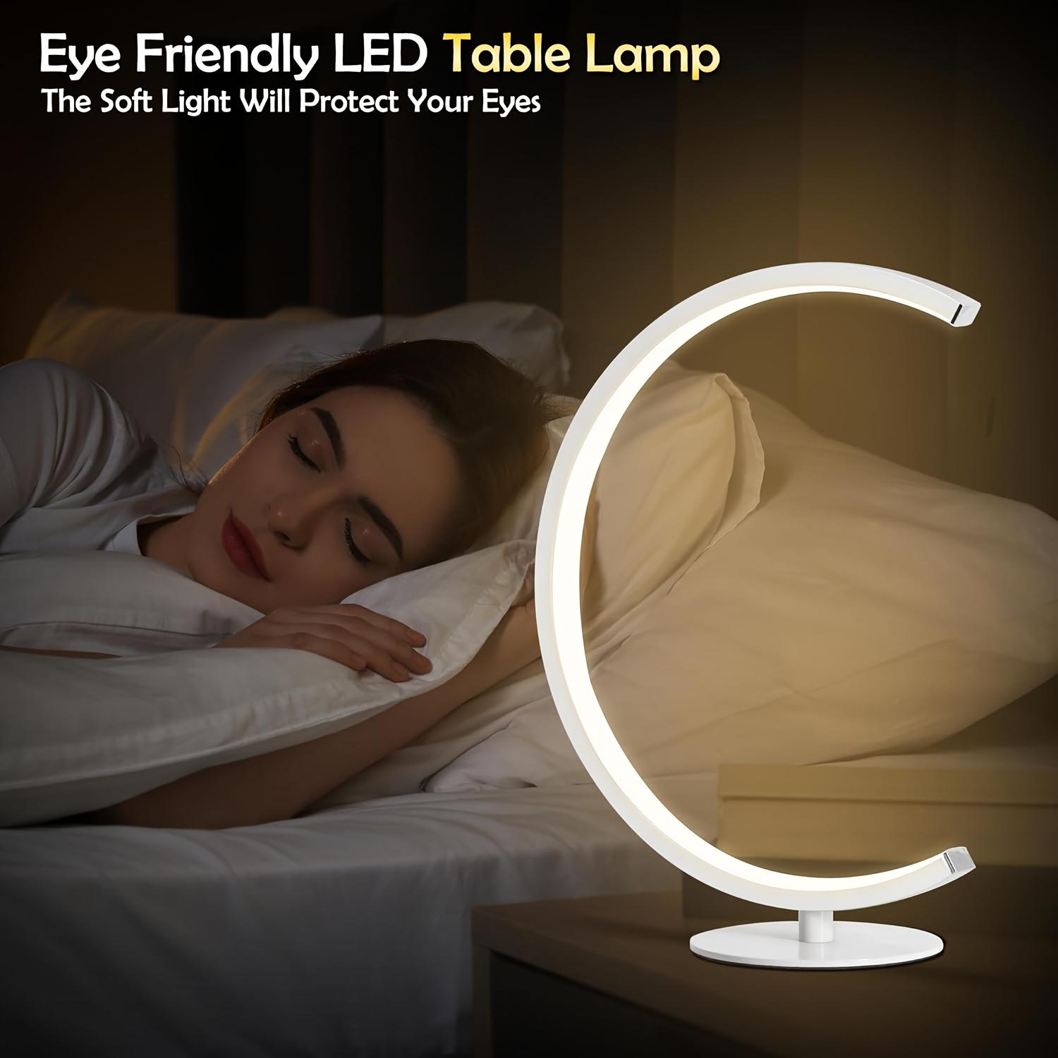 Modern C-Shaped LED Table Lamp, Dimmable Warm White Night Light for Bedroom, Living Room, Office Desk, Minimalist Crescent Moon Bedside Lamp with Touch Control