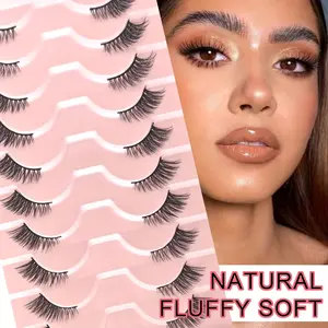 10 Pairs Soft Natural Cat-Eye Half Eyelashes - 0.05mm Ultra-Thin Fluffy Fox Style Lashes with 6-9mm & 10-12mm Lengths, Reusable Beginner-Friendly False Lashes for Everyday & Special Occasions, Cateye Effect Lashes, Crossstyle Lash Design