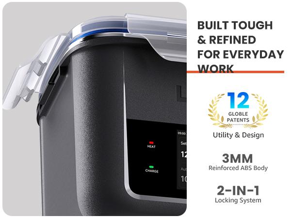 LUNCHGO G1 Smart Electric Heated Leakproof Lunch Box - Cordless Battery Powered Thermal Insulated Durable Container, 5-Cup Capacity, 250&deg;F Max, Auto Scheduled Heating for Work, Outdoor Meals, Lunch at Work