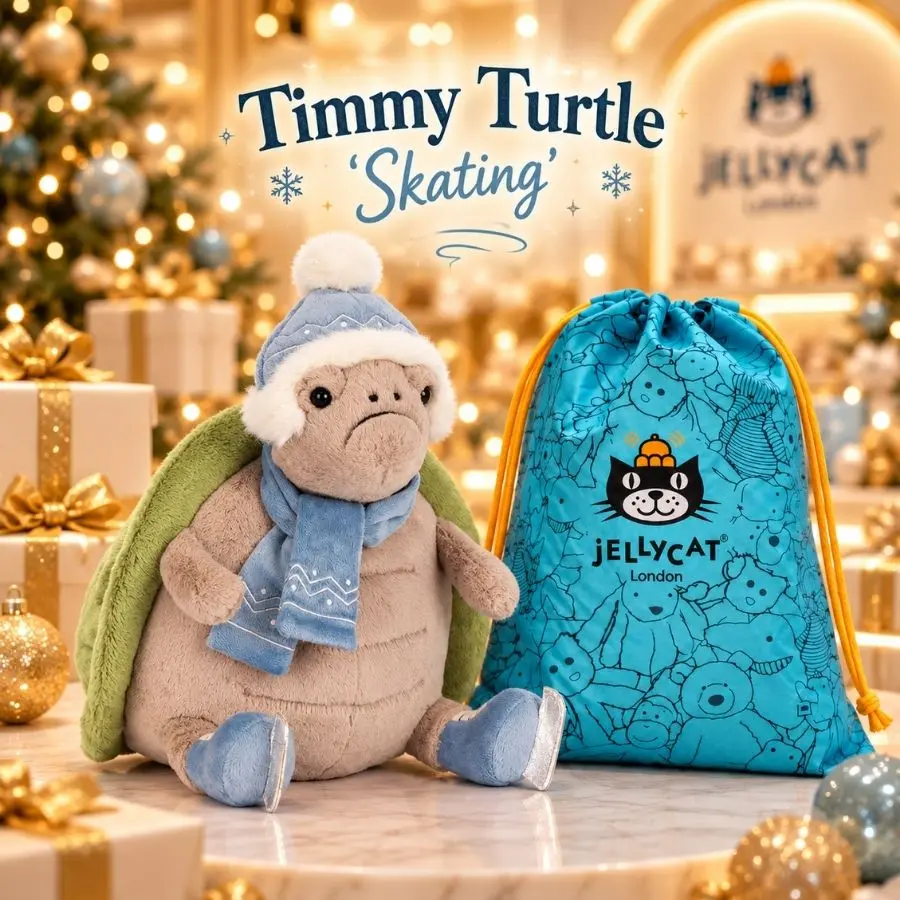 Jellycat Timmy Turtle ‘Skating’ Plush – Cozy Grumpy Turtle in Blue Winter Gear & Ice Skates, Retired Collector Favorite, Ready to Ship US
