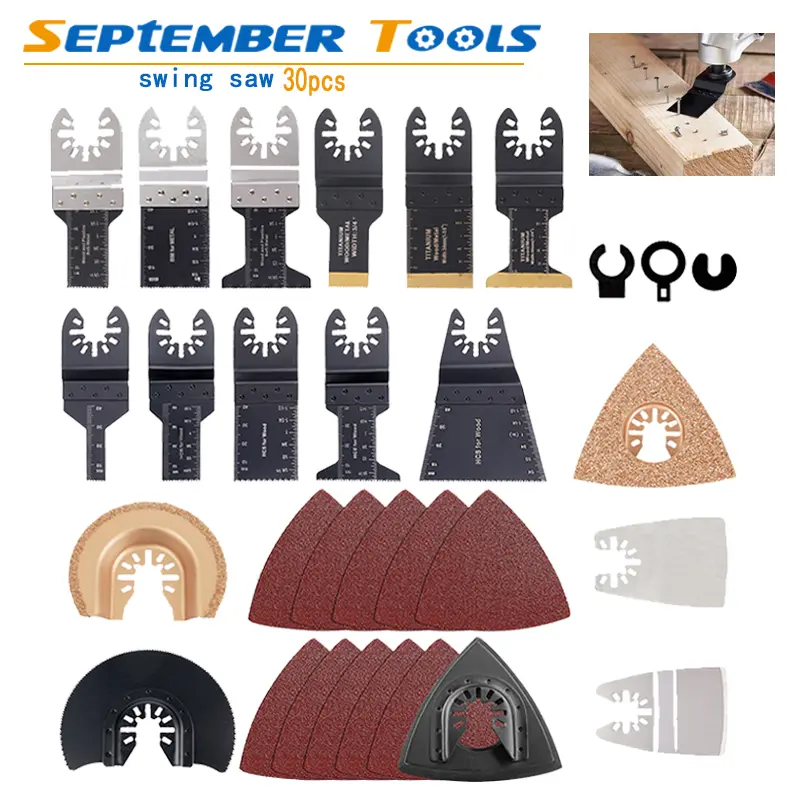 30-Piece Replaceable Oscillating Tool Blades Kit Set - For Wood, Metal Cutting, Hand Tools, Replaceable Blades, Tool Kit Set