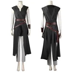 Movie Rey Cosplay Costume Black Top Pants Set Uniform for Adult Halloween Carnival Party Stage Show Suit