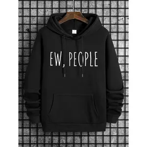 Men's Regular Fit Letter Print Drawstring Hoodie, Casual Long Sleeve Pocket Hooded Sweatshirt for Spring & Fall, Menswear for Daily Wear, Graphic Hoodie, Hoodies for Men, Essentials Hoodie, Comfort Hoodies, 2000s Clothes