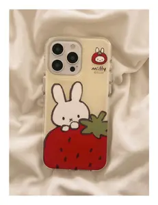 Korean Japanese Style Strawberry Cartoon iPhone Case Compatible with Apple iPhone 17/16/15 Pro Max/14/13 - Cute Aesthetic Protective Cover