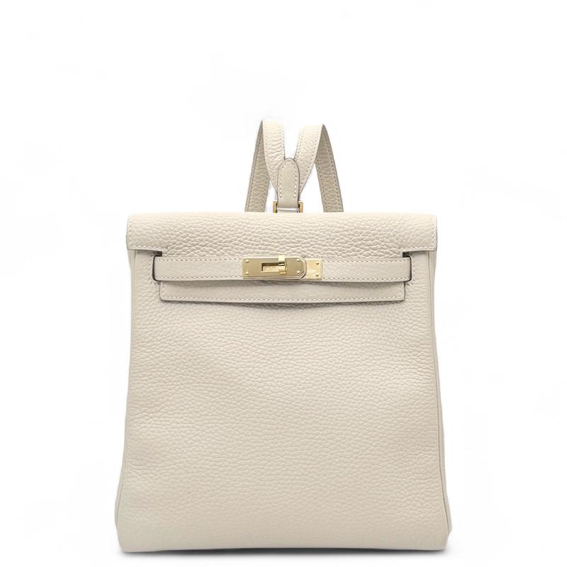 Pre-owned HERMÈS Leather Backpacks Hermes Kelly Ado Taurillon Clemence 10 Craie (1029m0)