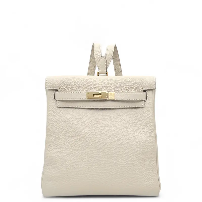 Pre-owned HERMÈS Leather Backpacks Hermes Kelly Ado Taurillon Clemence 10 Craie (1029m0)