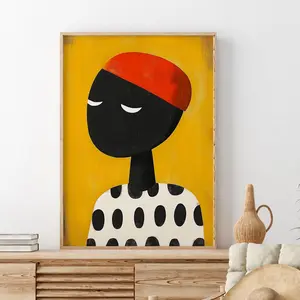 Contemporary Artwork, Living Room Print, Nordic Minimalist Black Girl, Abstract People Large Wall Art, Dots Afro Woman