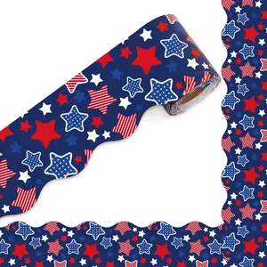 32.8ft Patriotic Bulletin Board Borders Red Blue Star Die-Cut Stripes Star Patterned Roll Trim Border for 4th of July 250th Anniversary School Classroom Office Chalkboard Decor