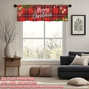 Christmas Kitchen Valance, Festive Bells & Balls Print, Durable Washable Fabric, Ideal for Home Decor, Party Decoration, 150gsm Material