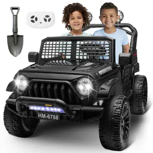 2 Seater Ride on Toys, 24V Electric Power 4WD with 20'' Seat, Truck Toy with Remote Control, LED Lights, Music, 3 Gear, Safety Belt for Boys Girls