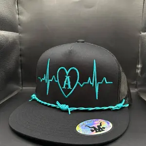 Love Line Hat Custom Initial Design turquoise Heartbeat by Marfa hat company