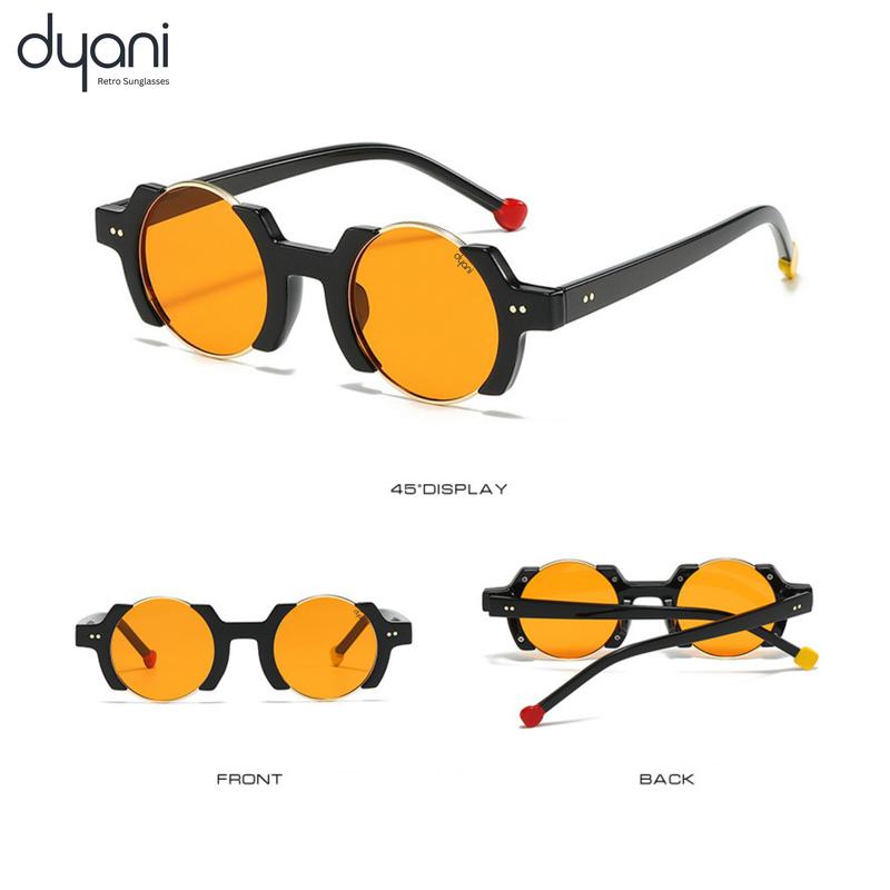 Dyani The Orbit Retro Sunglasses - Round Gold Gradient Lenses & Black Polycarbonate Frame with Red & Gold Temple Tips UV400 Protection Unisex Design