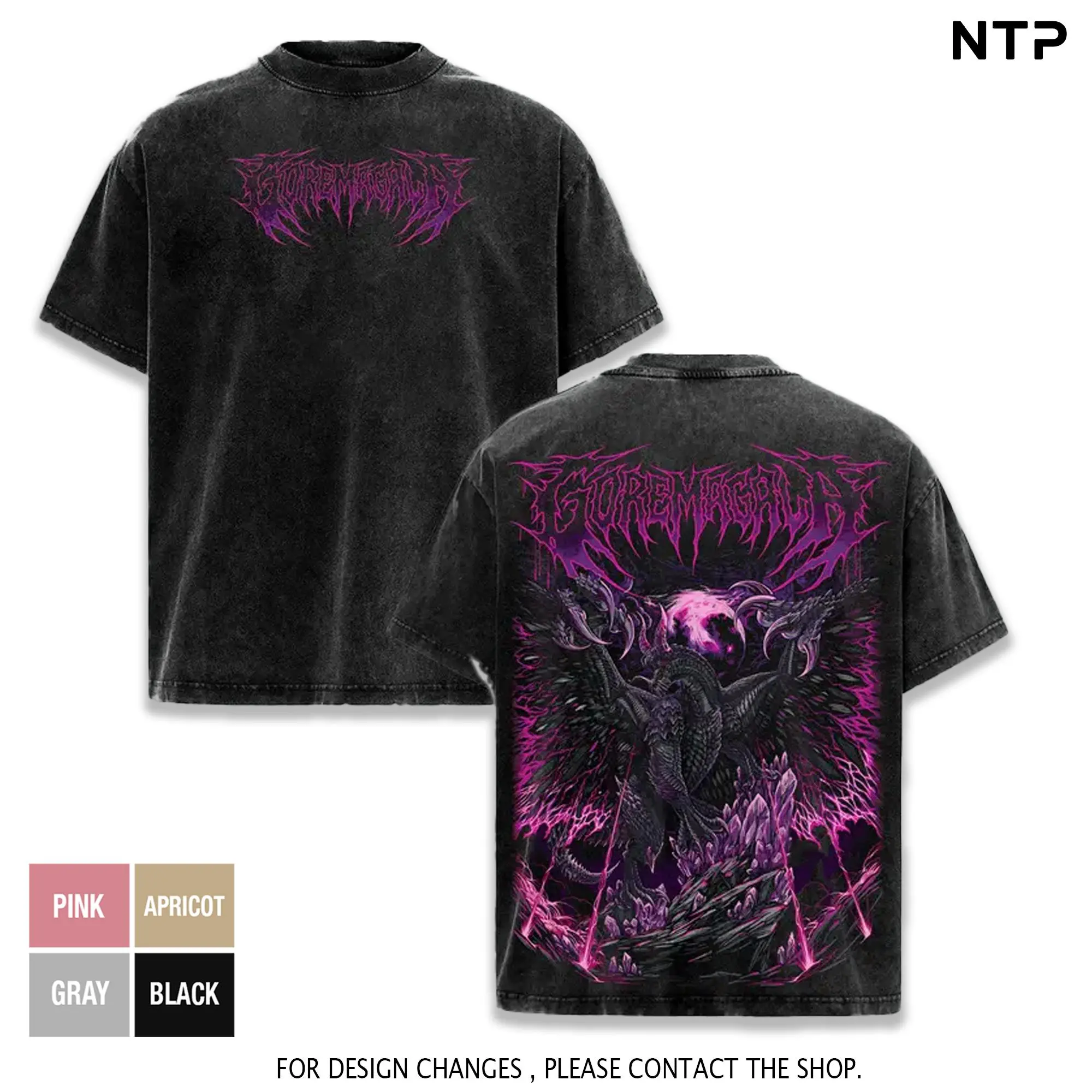 Monster Hunter Gore Magala Heavy Metal Vintage Washed Oversized T-Shirt | Purple Neon Graphic Tee | Faded Grunge Streetwear