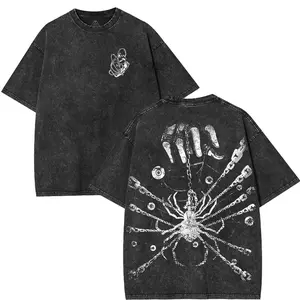 Hunter x hunter HXH Kurapika chain of judgement v2 Anime Manga Game Double Printed Acid Washed Tee T-Shirt Graphic tees 90s Fit streetwear Top