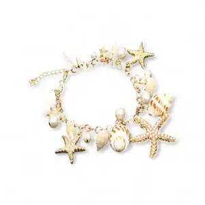 Don't Be A Salty Beach Charm Bracelet Quirky Accessory for Beach Lovers with Starfish Shell Charms Metal Coating Faux Shells One Size