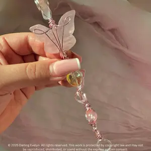 Handcrafted Rose Quartz Fairy Wand • Whimsical Decorative Wand Rose Quartz butterfly