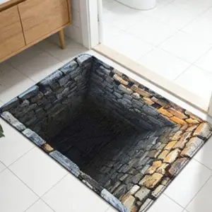 3D Visual Illusion Endless Abyss Pattern HD Printed Non-Slip Rugs, Bathroom Decorative Mat, Absorbent Polyester Mat for Bathroom Bedroom Living Room Entrance, Visual Illusion Design, Durable Floor Cladding, Bathroom Drying Doormat, Bathroom Mats